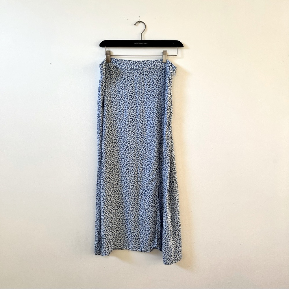 H&M Floral Light Blue Midi Length Slit Skirt